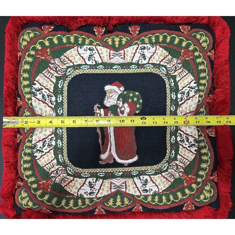 Vintage Christmas‎ Tapestry Santa Clause Fringe Decorative Throw Pillow